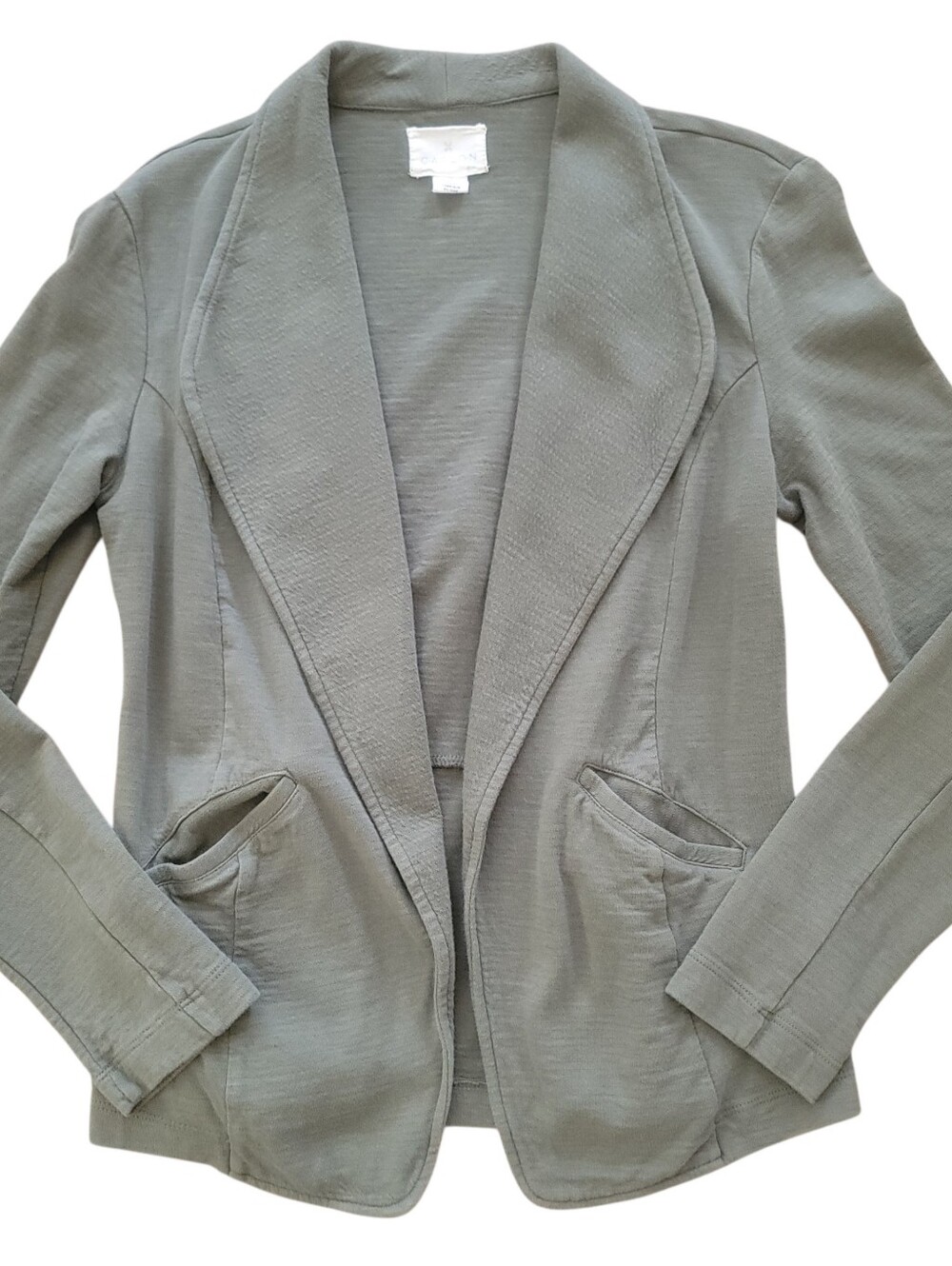Caslon Women's Cotton Knit Shawl Collar Blazer Jacket Olive Green XS Casual Core